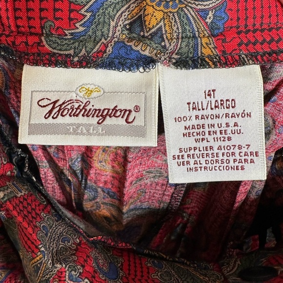 Vintage Worthington Tall Paisley Red Rayon Skirt Made in USA Women's - Size 14T - Picture 4 of 6